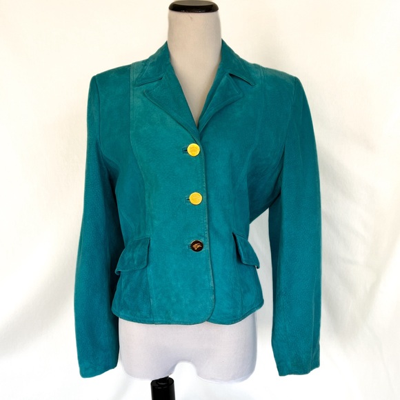 Vintage Burberry Turquoise Pig Suede Jacket UK 8 / US 6 - Picture 4 of 15
